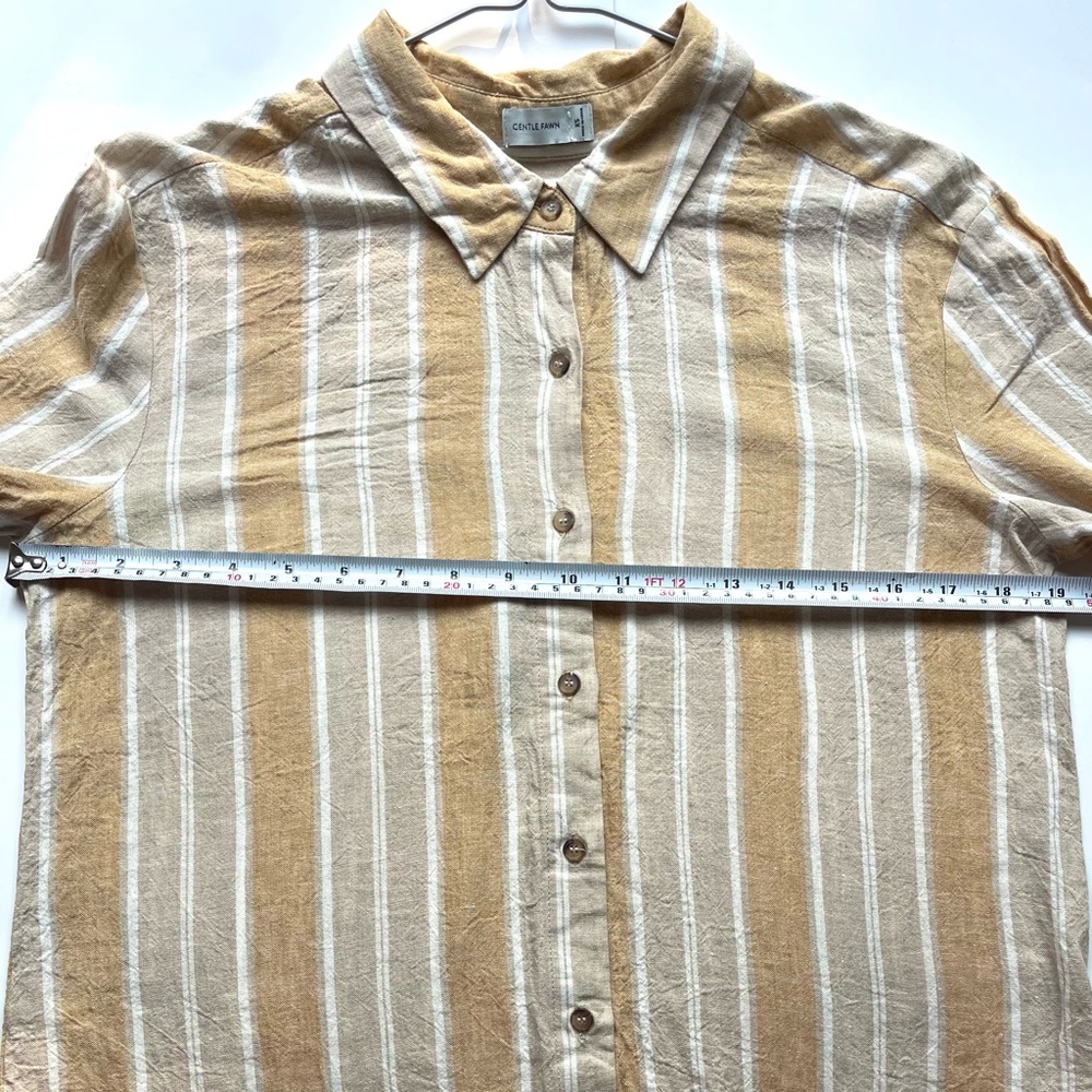gentle fawn linen  blend Striped Tan and White top  Shirt - Picture 6 of 6